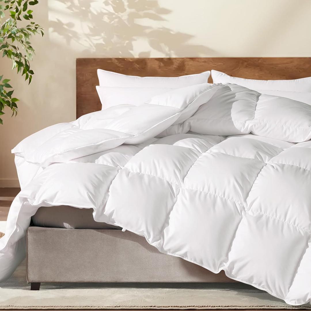 Feather Down Cotton Comforter Oversize King Size, All Season 100% Cotton Duvet Insert, Hotel Luxury Bedding Comforter Cozy Ultra Soft Medium Warmth Duvet Insert with 8 Corner Tabs White 120 x 98Inch