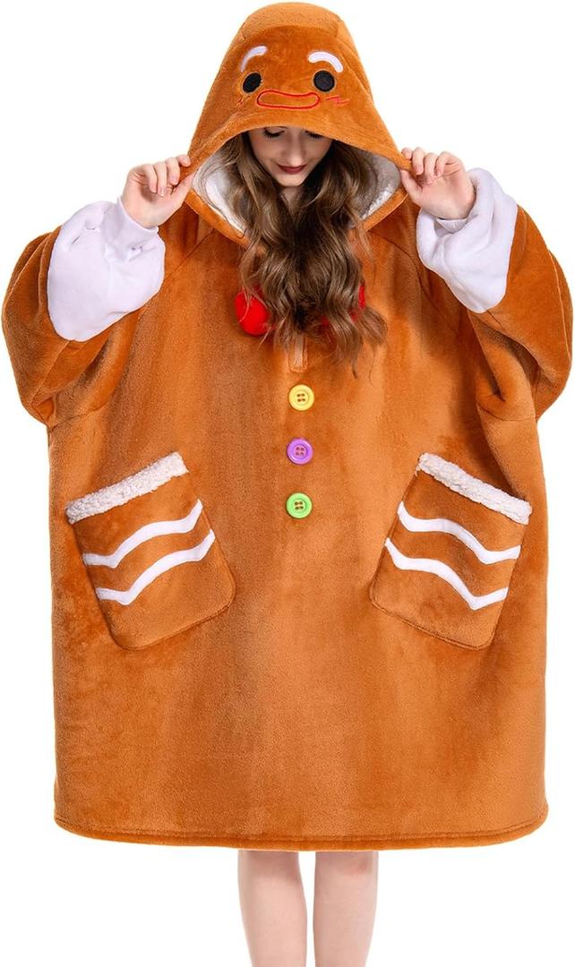 OLAOLA Wearable Blanket Hoodie for Adults - Oversized Animal Hooded Blanket - Soft Warm Cozy Sherpa Fleece Sweatshirt-Adult Size