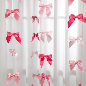 Taobary 8 Pcs 6.6 ft Valentine Bow Garland, Satin Ribbon Bow Banner Coquette Hanging Ornament for Photo Wall Backdrop Birthday Party Wedding Bridal Baby Shower Decorations(Classic Pink,1.5 Inch)