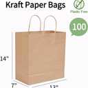 COGLARING Brown Gift Bags with Handles Bulk 100 Pack, 13x7x14 Inch for Shopping, Retail, Merchandise Packaging - Eco-Friendly Durable Paper Bags