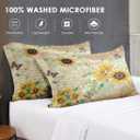 WeCozy Queen Size Comforter Set with 2 Pillowcases, Flower Rustic Thanksgiving Soft 3 Pcs Bedding for Kids and Adults, Sunflower Floral Yellow Comforter Set for Bedroom Bed Decor