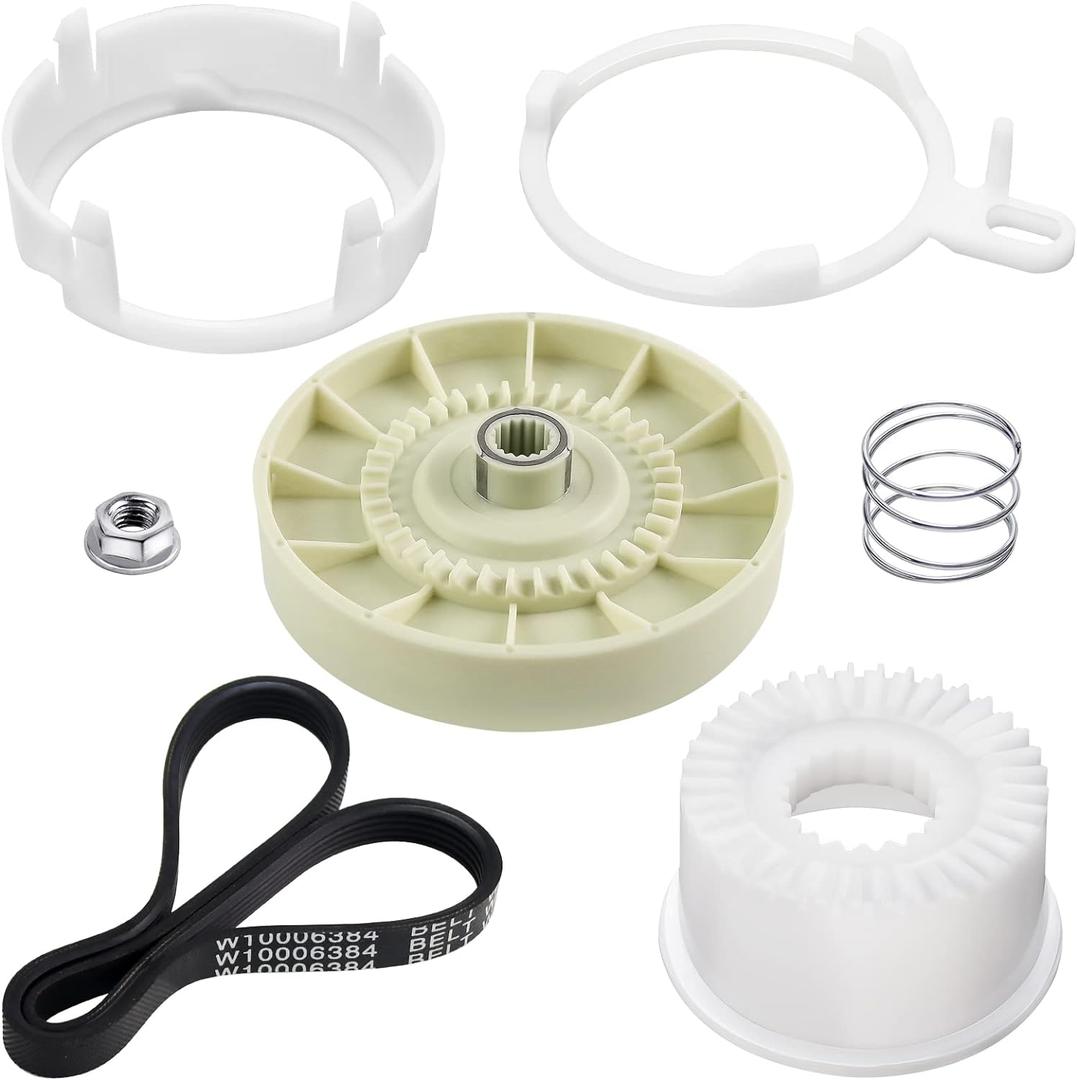 W10721967 Washer Pulley Clutch Kit & W10006384 Drive Belt by Techecook - Compatible for Whirlpool Kenmore Maytag Washing Machine Replaces PS10057144 W10006354 W10006356 W10239973 WTW5000DW1 MVWX655DW1
