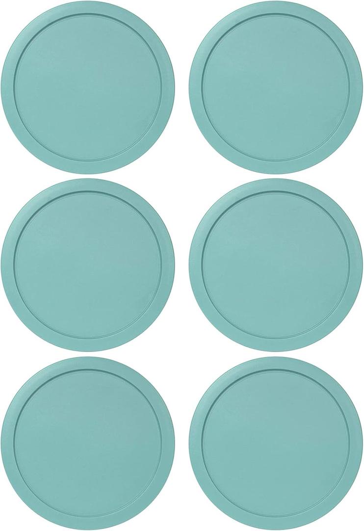 Replacement Lids fits Pyrex 4-Cup Glass Food Storage Container Bowls, 6-Inch Plastic Round Lids Covers for Pyrex 7201-PC, Airtight & Leakproof (6-Pack, Turquoise) (Turqoise)