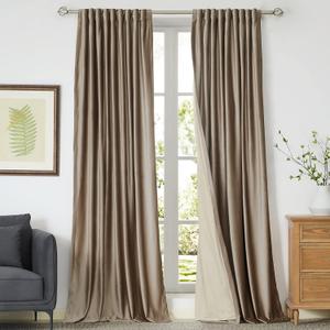 PRIMROSE Blackout Taupe Velvet Curtains 84 inch Long for Living Room,Set of 2 Panels Liner Rod Pocket Back Tab Thermal Window Curtains Drapes Room Darkening Heavy Decorative Curtains for Bedroom