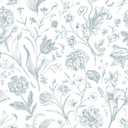 VEELIKE Sketch Blue and White Floral Peel and Stick Wallpaper Vintage Flower Wallpaper for Bedroom Nursery 17.7''x118'' Removable Toile Wall Paper Self Adhesive Contact Paper for Walls Shelves Cabinet