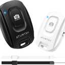 ATUMTEK Camera Remote Shutter for iPhone and Android Smartphones (2 Pack), Wireless Phone Remote Control Selfie Button for Photos and Videos (Bluetooth 5.2), Wrist Strap Included, Black & White