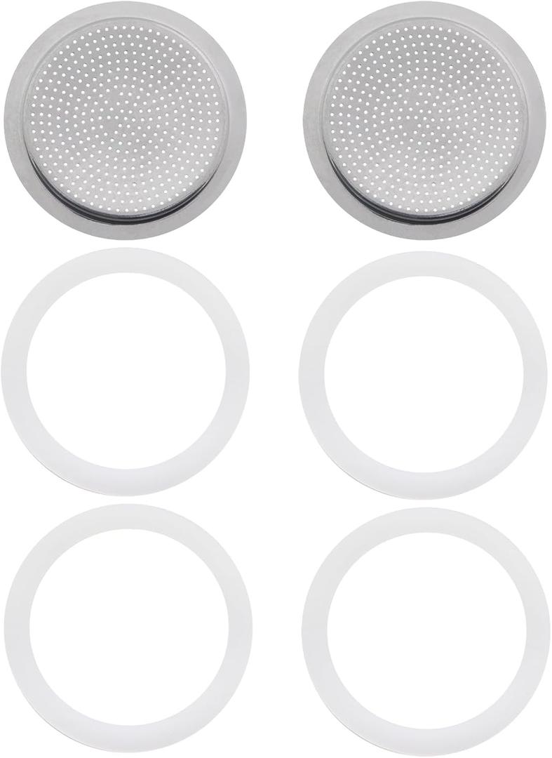 6PCS Coffee Maker Moka Pot Replacement Filter Parts 2 Filters 4 Silicone Gasket Seals For Aluminum Moka Pot Stovetop Espresso Machine Replacement Coffee Pot Accessories