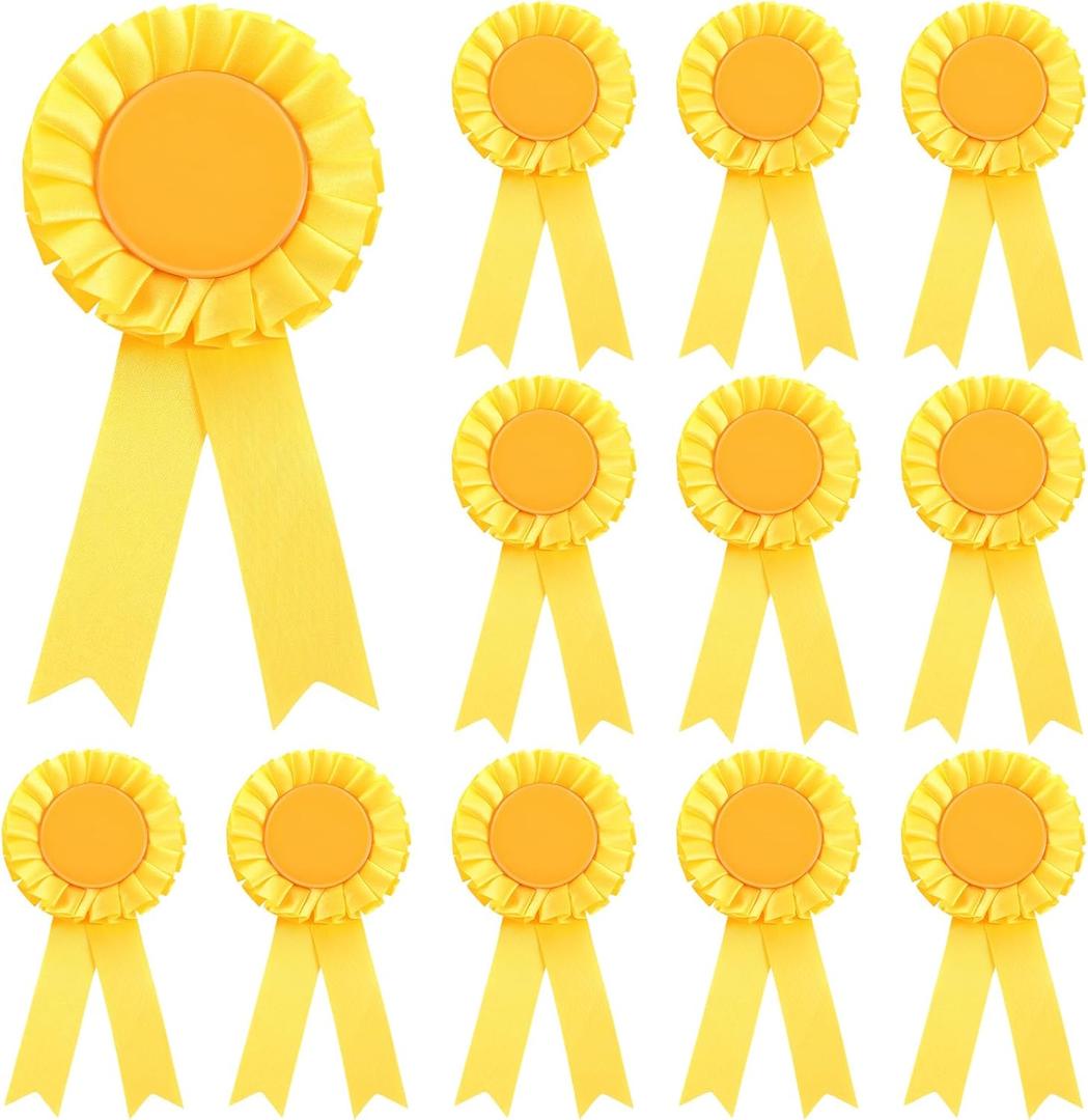 12 Pieces Blank Award Ribbon Prize 1st Place Rosette Medal Winner Victory Recognition Participation Ribbon for Competition Sport Event School Contest(Yellow)