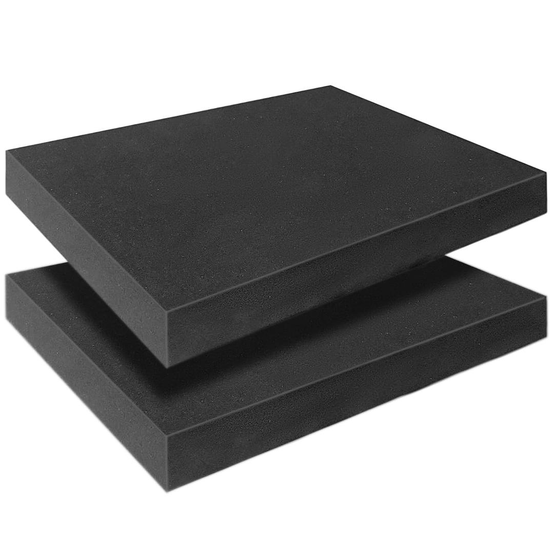 Black Polyurethane Foam Inserts for Cases, 2 Pcs 16 x 12 x 2 Inch, Cuttable Packing Padding for Tool Box, Camera, Crafts and Storage