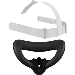 Head Strap and Face Cover Pad for Oculus Quest 2, Original Replacement Headstrap&Sweatproof PU Leather Face Cushion Pad - VR Accessories Kit Compatible with Meta Quest 2 Headset