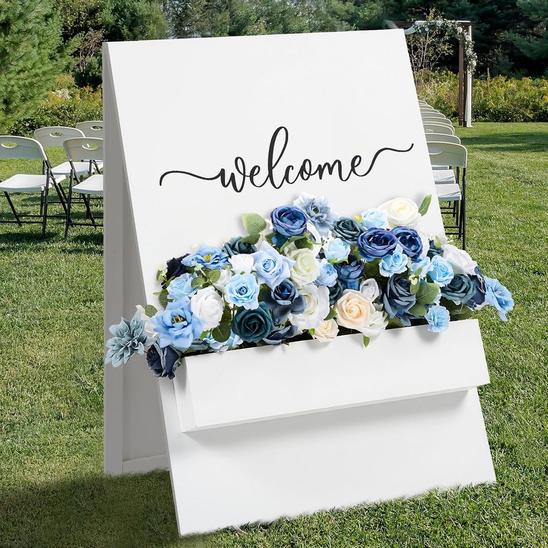 XunYee Artificial Wedding Flower Swag for Wedding Welcome Box Sign Artificial Flowers Decorations with Base for Reception Bridal Shower Party Ceremony Backdrop Outdoor Table Centerpieces(Blue)