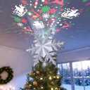 DG-Direct Christmas Tree Topper Lighted with 6 Projected Patterns, Led Rotating Magic Snowflake, 3D Hollow Glitter Lighted Silver Snow Tree Topper for Christmas Tree Decorations, Silver