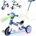 5 in 1 Tricycle for Toddlers 1-3 Year Olds, Push Trike Toys with Light Wheels & Music Front, Toddler Balance Bike for 2-4 Years Old Boys Girls, Birthday Gifts for 1 2 3 Kids Bike (Blue Flash Wheel)