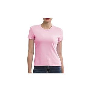 Cotton Short Sleeve T Shirts for Women Slim Fitted Basic Tees Cropped Tshirts Casual Plain Tight Petite Summer Tops, Size M