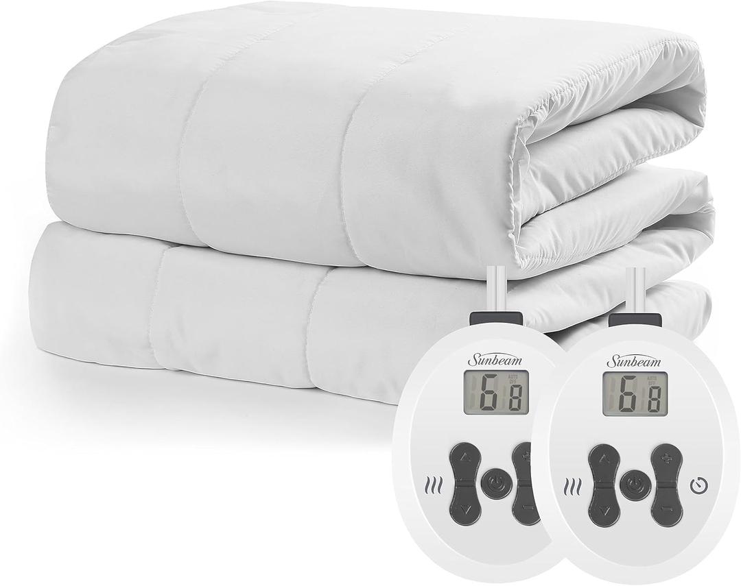 Sunbeam Queen Electric Heated Mattress Pad, 60"x80", 12 Heat Settings, 12hr Auto Shut-Off, Fast Heating, Machine Washable - White