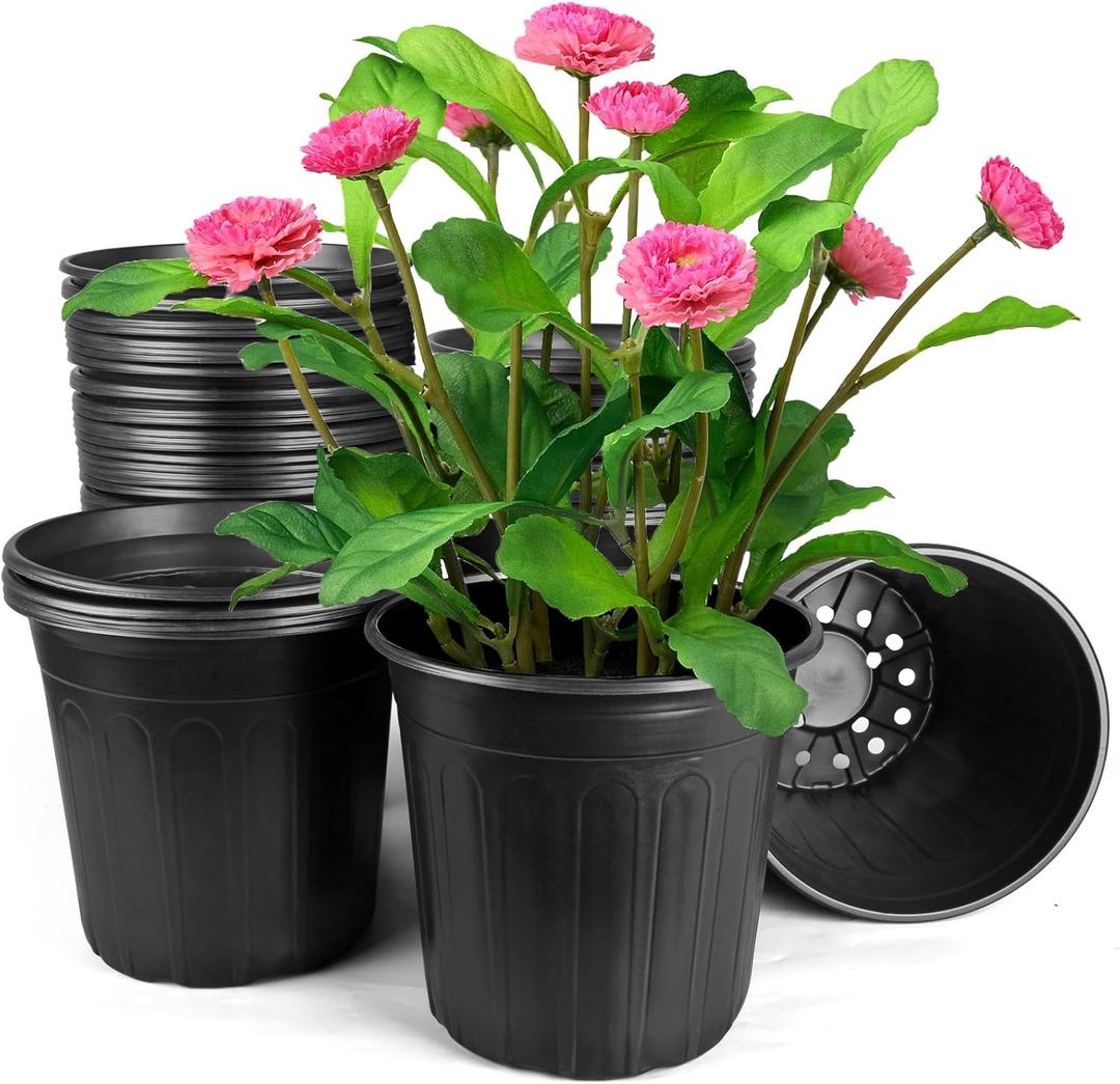 2 Gallon Pots for Plants, 8.7 Inch Gallon Nursery Pots with Drainage Holes, 2 Gallon Plastic Plant Pots for Cuttings, Seeding, Succulents, Transplanting