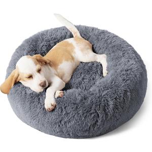 Bedsure Calming Dog Bed for Small Dogs - Donut Washable Small Pet Bed, 23 inches Anti-Slip Round Fluffy Plush Faux Fur Large Cat Bed, Fits up to 25 lbs Pets, Dark Grey