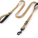 Plutus Pet Double Handle Dog Leash 4ft, Heavy Duty, Reflective Dual Handle Dog Leash for Safety Training, for Medium Large Dogs, 2 Handle Leads(Brown)