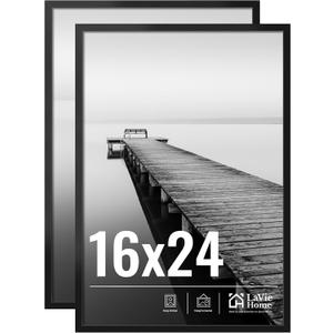 LaVie Home 16x24 Picture Frame 2 pack, Display Pictures 16 x 24 Photo Frame, 16x24 Black Frame with HD Plexiglas, Display Frame for Vertical or Horizontal, Classic Collection