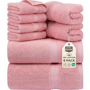 Utopia Towels 8 Piece Premium Towel Set, 2 Bath, 2 Hand, and 4 Wash Cloths, 600 GSM 100% Ring Spun Cotton, Highly Absorbent Towels for Bathroom, Gym, Hotel, and Spa, Dusty Pink