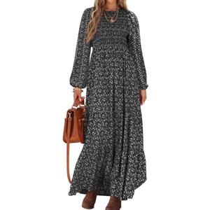 PRETTYGARDEN Long Sleeve Floral Maxi Fall Dresses for Women Trendy Outfits (XXL)