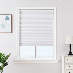 Joydeco No Tools No Drill Window Blinds for Indoor Windows, Blackout Shades Cellular Shades Cordless, No Drill Blinds for Windows, Window Shades for Home, Bedrooms, Doors (White, 25" W x 64" H)