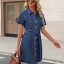 Women's Denim Dress Short Sleeve Jean Dress Denim Shirt Dresses Western Cowgirl Country Outfits with Pocket 2026 (Blue, Small)