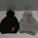 QUEENFUR Women Knit Slouchy Beanie Chunky Baggy Hat with Faux Fur Pompom Winter Soft Warm Ski Cap (B2-black/Soft Grey 2pack)