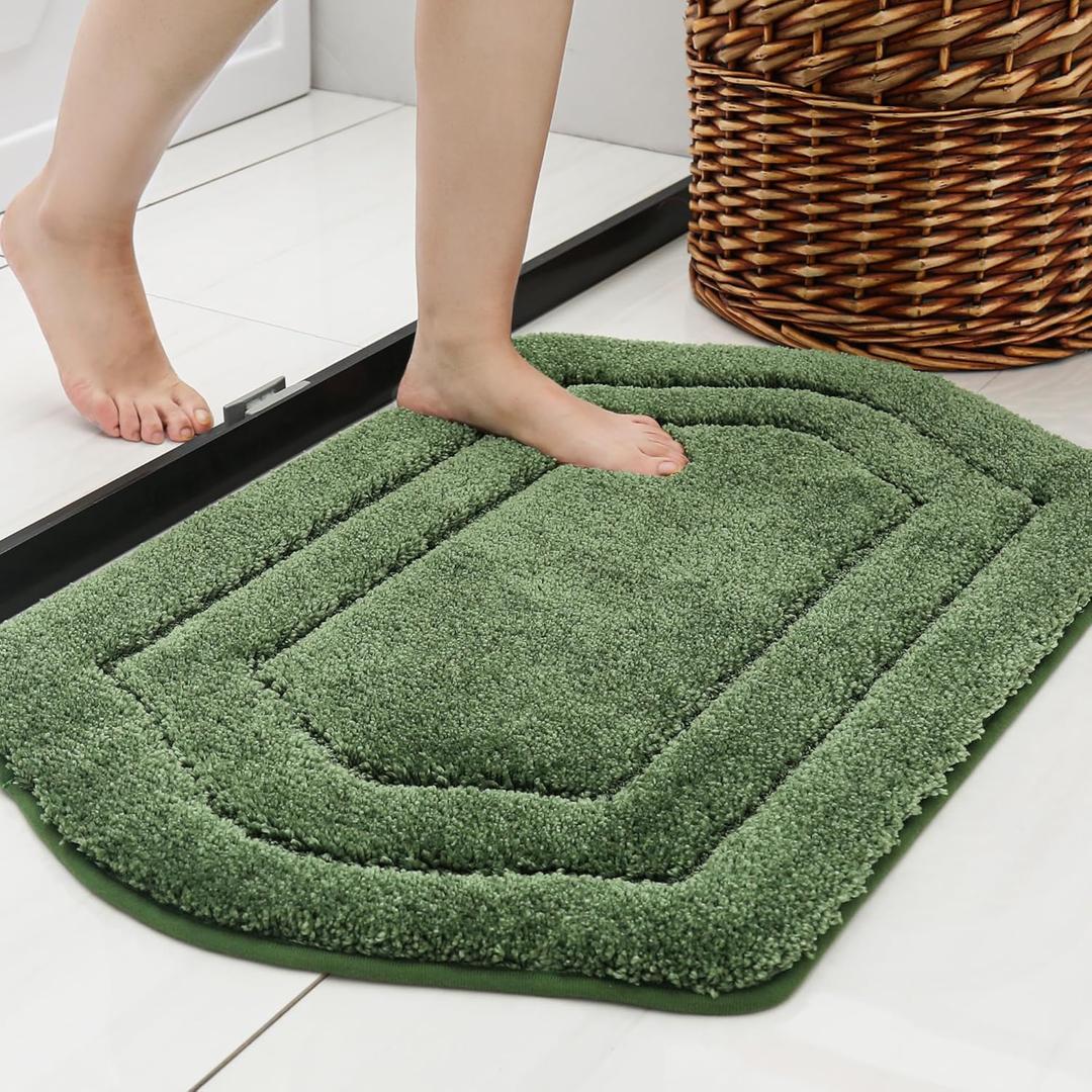 COSY HOMEER Extra Thick Bath Rugs for Bathroom - Anti-Slip Bath Linen Set Mats Soft Plush Yarn Shaggy 100% Strong Polyester Living Room Bedroom Mat Water Absorbent(Green,24x36 - Inches)