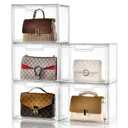 Stebopum Purse Organizer for Closet,Clear Acrylic Display Case for Handbag Organizer, Purse Storage Box with Magnetic Door, Plastic Storage Bins for Book, Collectibles, Cosmetic (5 Pack)