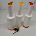 Chengu Fruit Juice Pour Bottles 34 oz Plastic Liquor Bar Supplies with Stainless Steel Bottle Pourer Tapered Spout for Cocktail Bartending Liquor Juice Store(Bright Colors,3 Pack)