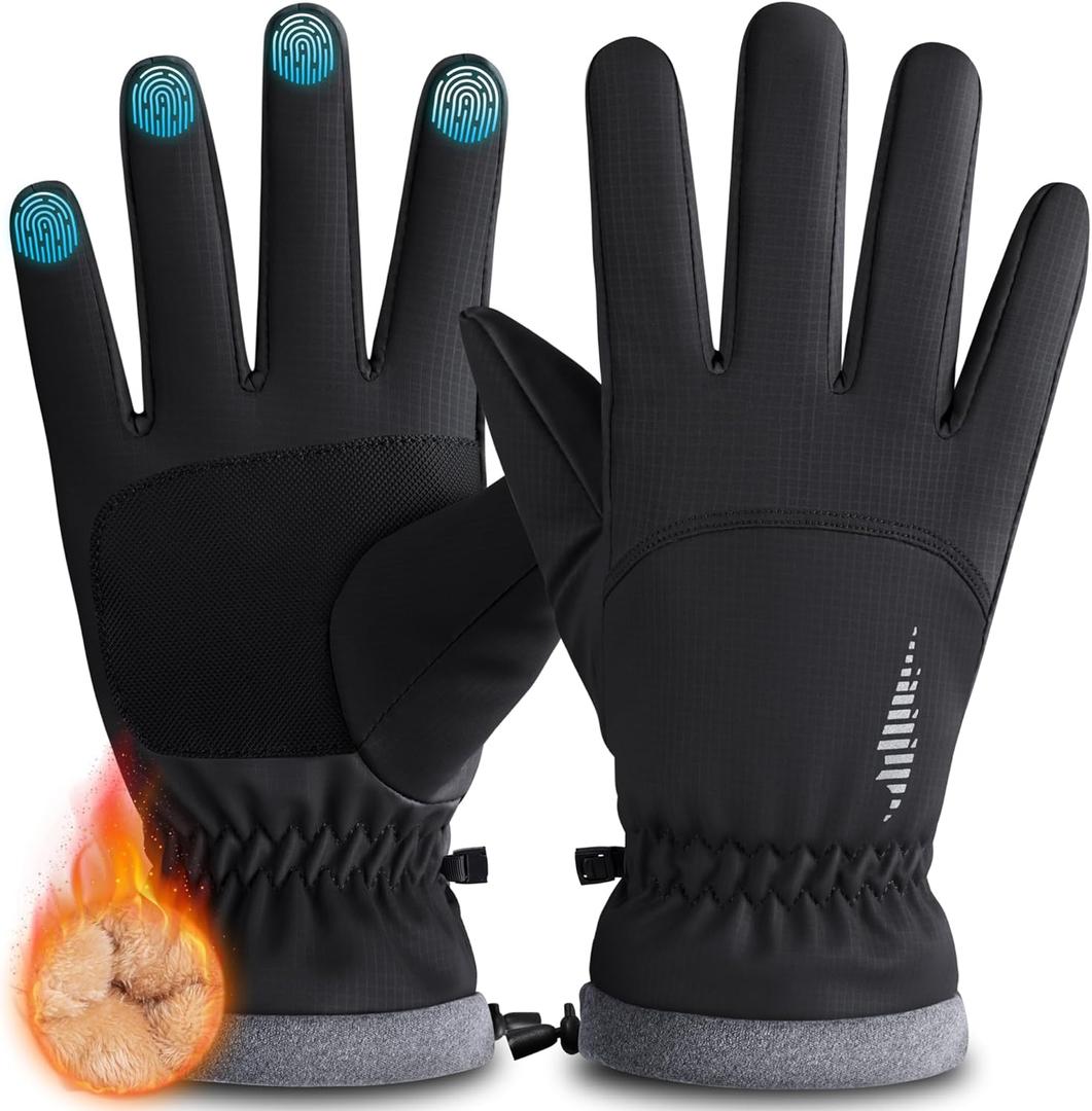 rivmount Winter Waterproof Ski Snow Warm Gloves for Women Men, Windproof Cold Weather Thermal with Touchscreen Fingers, for Running Driving Cycling Hiking Biking Outdoor Sports Daily Work (Large, Black)