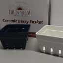 Ceramic Berry Basket, Farmhouse Colander, Farmers Market square Bowl. Rustic Kitchen decor fruit bowls, Fruit Baskets, Bleu White and Blueberry pattern Stoneware Harvest Bowls Set of 4