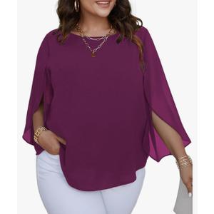 SCOMCHIC Plus Size Blouses for Women Summer Chiffon 3/4 Sleeve Tunic Tops Dressy Scoop Neck Casual Loose Flowy Shirts 4XL
