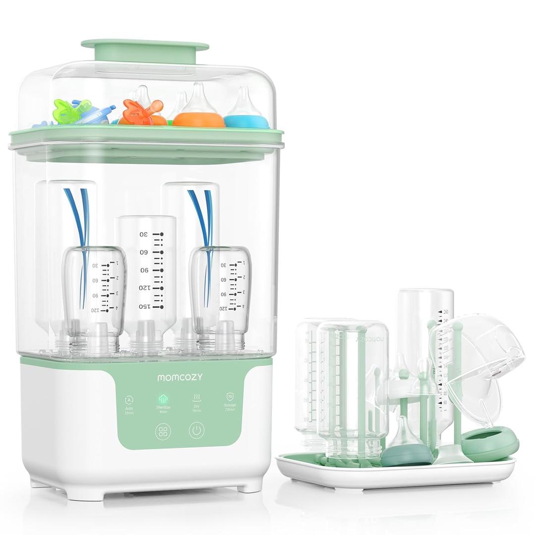 Momcozy Bottle Sterilizer and Dryer, Modular Nesting Space Saving Design, 6 Bottles Capacity, 4 in 1 Compact Sterilizer for Baby Bottles, Breast Pump Parts & Newborn Essentials, Drying Rack Included, White