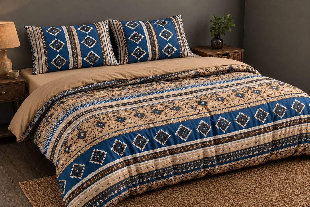 Boho Comforter Set Full Size 7 Piece Bed in a Bag Soft Brown Striped Bedding Sets Bohemian Comforters with Sheet Set, Microfiber Aztec Complete Sets for All Season, 4 Pillowcases, 2 Sheets, 1 Blanket
