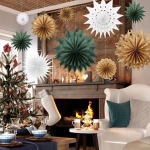 Epakh 18 Pcs Large Paper Snowflakes Hanging Winter Decoration 3D Paper Snowflakes Hanging 15.75/11.81/7.87 Inch Boho Snowflake for Home Ceiling Winter Party Window Accessories(Natural)