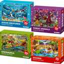 QUOKKA 100 Piece Puzzles for Kids Ages 4-6 - 4 Jigsaw Puzzles for Kids Ages 6-8 - Search and Find Game with Animals, Dinosaurs for Children 5-8 - Learning Educational Toys for Boys and Girls 8-11