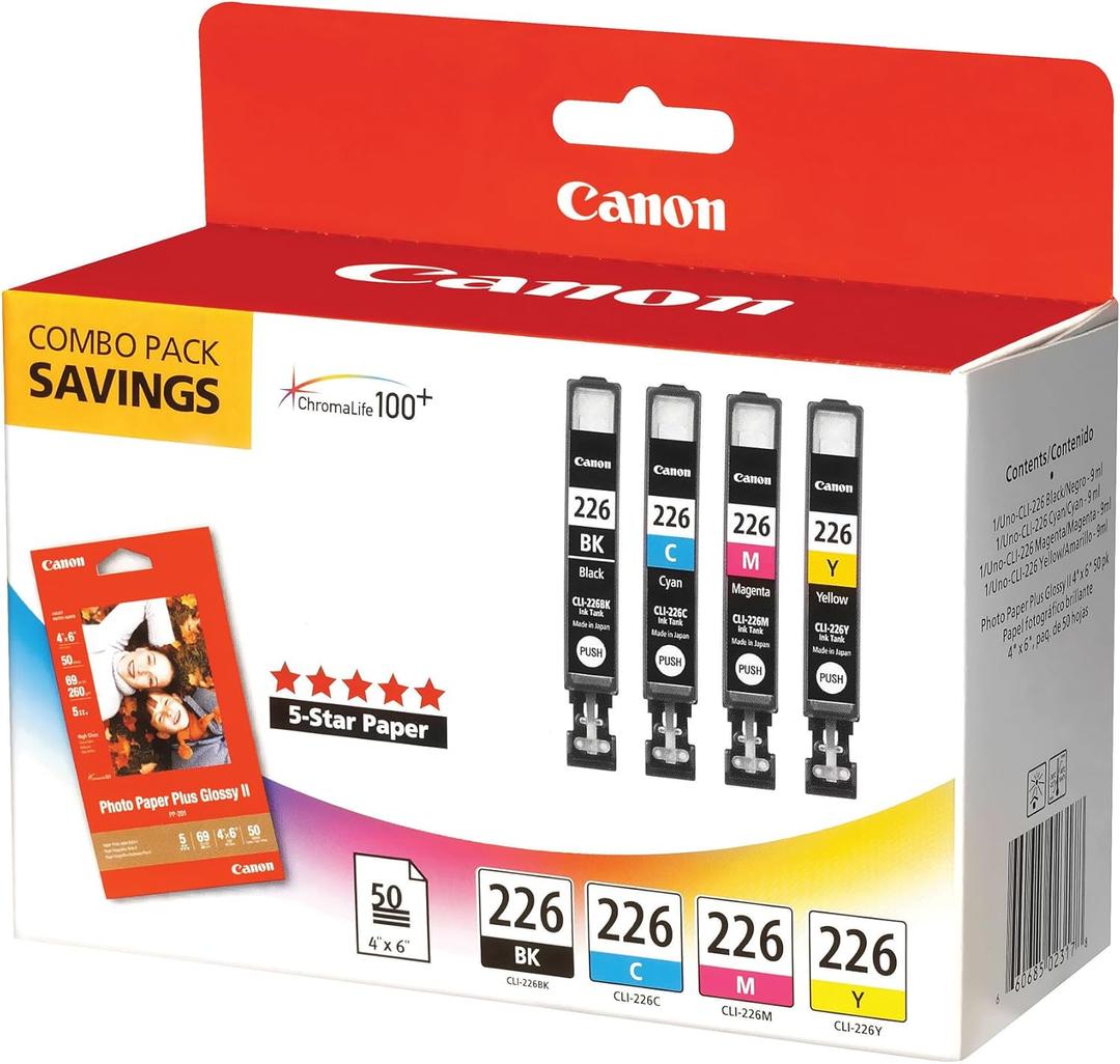 Canon CLI-226 ChromaLife 100+ Black/Color Ink Tanks & 50 Sheets Of Paper (4546B007)