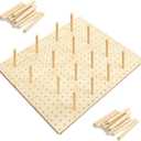 Kigley 3 Pcs Wood Pegboard Drawer Organizer with 32 Pegs Wooden Peg Board Drawer Shelf Organizer Adjustable Peg System for Dishes Plate Pot Container Cookware Utensil Kitchen(20.98 x 5.91 in)