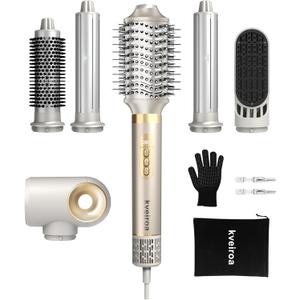 6 in 1 Hot Air Brush & Hair DryerHigh-Speed Hair Dryer Brush with Auto Wrap Curlers, Hot Air Styler Wrap Fast Drying & Frizz-Free Styling, No Heat Damage, Volumizing with Travel Bag (Stone)