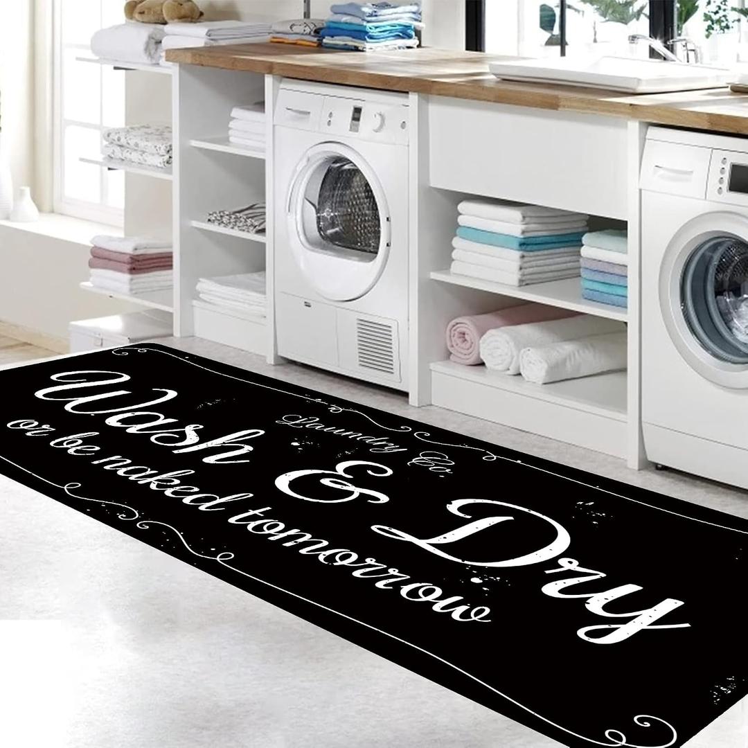 Laundry Room Rug Non Slip Floor mats Farmhouse Large Laundry Rugs for Laundry Runner Room Mat Washer and Dryer Carpet Laundry Room Decor 20x47inch(Black)