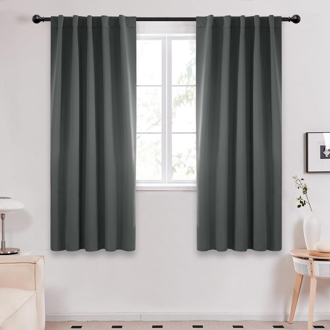 Deconovo Blackout Curtains  Room Darkening, Noise-Reducing, Thermal Insulated  Energy-Efficient Window Treatment for Bedroom, Living Room & Home Office  2 Panels, Dark Grey, 42W x 63L Inch (42"W x 63"L (Pack of 2))