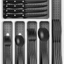 Black Silverware Set, Umite Chef 49-Piece Flatware Set with Drawer Organizer, Durable Stainless Steel Cutlery Set for 8, Tableware Eating Utensils with Steak Knives for Home Restaurant