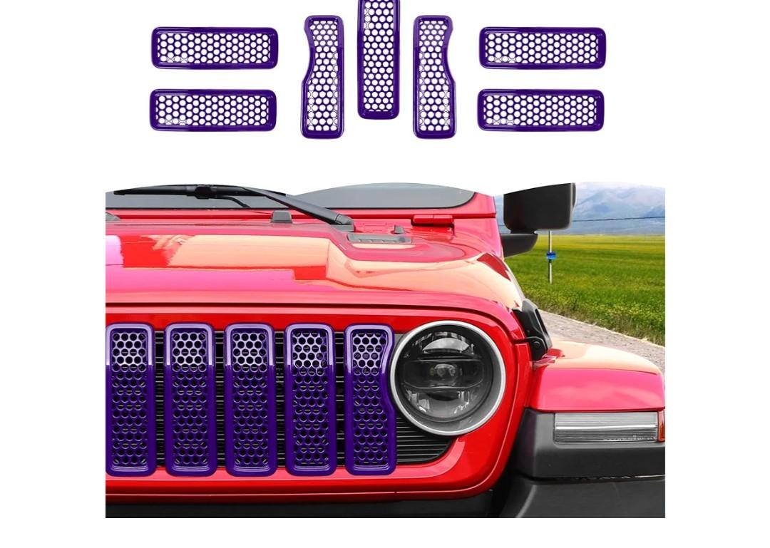 Front Grille Mesh Inserts Grill Decoration Exterior Accessories Compatible with Jeep Wrangler JL JLU & Gladiator JT 2024+,Purple