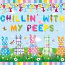 XCKALI Chillin with My Peeps Backdrop Spring Easter Colorful Eggs Bunny Chicken Party Indoor Outdoor Home Decorations (8x6ft)