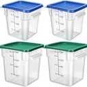 Lallisa 4 Pcs 8 Qt and 4 Qt Clear Food Storage Containers with Lids, Handles and Scales, Commercial Grade Square Containers Polycarbonate Air Tight for Home Storage Kitchen Restaurant(Blue, Green)