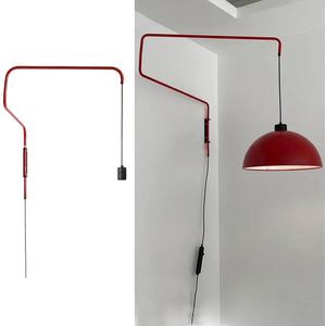 Modern Plug in Wall Sconce, Flexible Red Swing Arm Wall Lamp, Classy Wall Mount Lamp for Bedroom Living Room (Lampshade not Included)