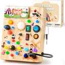 Sanlebi LED Busy Board for Toddlers 1-3,Montessori Toy with Key Switch, Light Up Wood Activity Sensory Board for Fine Motor Skills, Educational Travel Toy Gift for 1 2 3 Year Old Boys Girl
