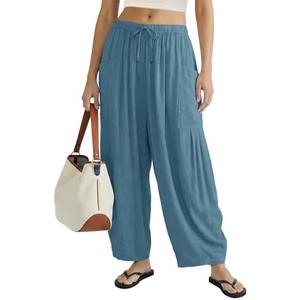 COCOMARTS Womens Linen Wide Leg Palazzo Pants Casual Loose Elastic Drawstring Flowy Pant 2025 Travel Baggy Pocket Harem Pants, Size XS